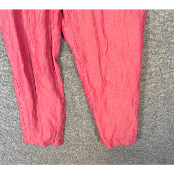 Eileen Fisher Pants Womens Medium Pink Salmon Linen Cropped Tapered Normcore - Picture 2 of 8